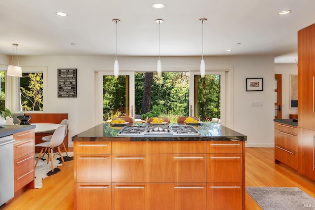3 Wainwright Pl, Mill Valley, CA 94941 - kitchen with stainless steel gas cooktop, modern cabinets, light wood-style floors, healthy amount of natural light, and recessed lighting