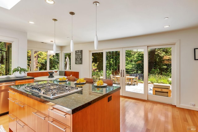3 Wainwright Pl, Mill Valley, CA 94941 - kitchen featuring plenty of natural light, french doors, stainless steel appliances, light wood-type flooring, and recessed lighting