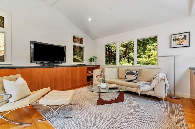 3 Wainwright Pl, Mill Valley, CA 94941 - living area featuring lofted ceiling, plenty of natural light, wood finished floors, and recessed lighting