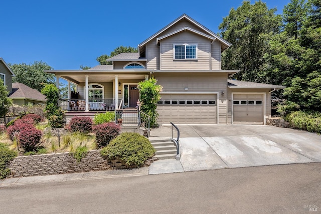 230 Clear Ridge Dr, Healdsburg, CA 95448 - view of front of home featuring a porch, concrete driveway, a garage, and a shingled roof