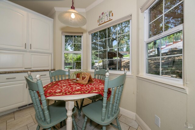230 Clear Ridge Dr, Healdsburg, CA 95448 - dining room with light tile patterned flooring, baseboards, and crown molding