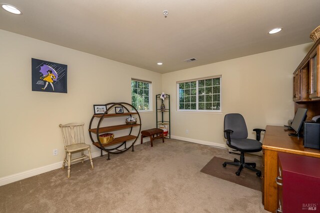 230 Clear Ridge Dr, Healdsburg, CA 95448 - office area featuring light colored carpet, recessed lighting, and baseboards