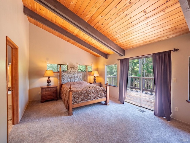 7701 Signal Ridge Rd, Philo, CA 95466 - carpeted bedroom with wood ceiling, access to exterior, and baseboards