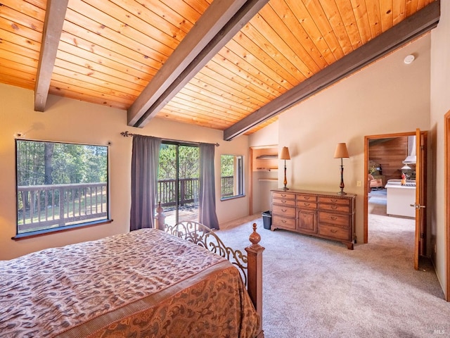 7701 Signal Ridge Rd, Philo, CA 95466 - bedroom featuring carpet, access to exterior, and wooden ceiling