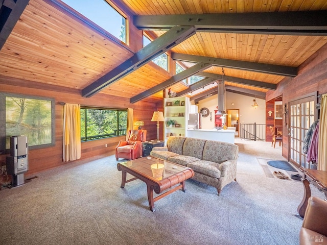 7701 Signal Ridge Rd, Philo, CA 95466 - carpeted living room featuring wooden walls and wooden ceiling