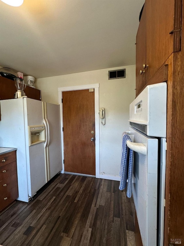 17 Sonora Way, Corte Madera, CA 94925 - kitchen featuring white appliances, dark wood-style flooring, and brown cabinetry