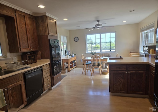 292 Palm Ave, Penngrove, CA 94951 - kitchen with black appliances, light countertops, recessed lighting, a ceiling fan, and light wood-style flooring