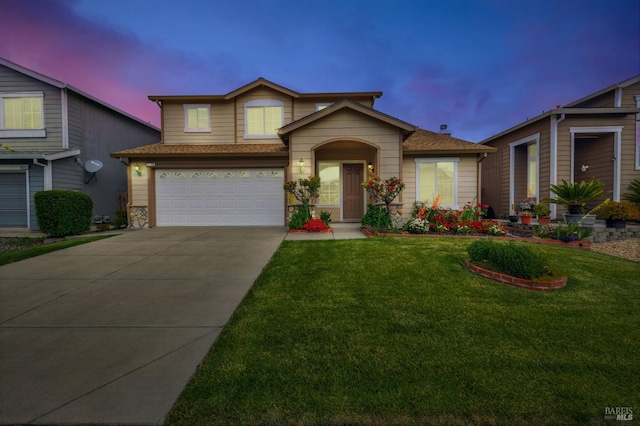 8046 Mason Dr, Rohnert Park, CA 94928 - traditional-style house with driveway, a garage, a yard, and roof with shingles