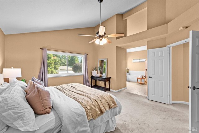 431 Inverness Way, Vacaville, CA 95687 - bedroom with light colored carpet, high vaulted ceiling, and baseboards