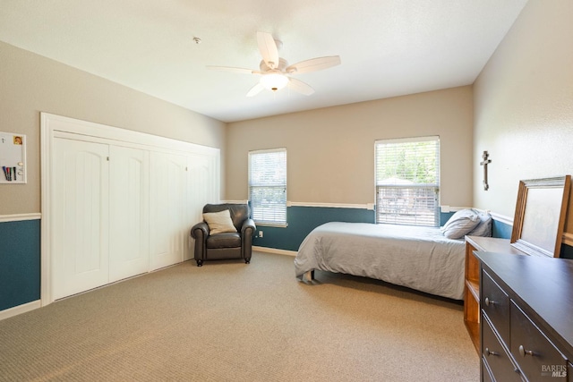 1238 Darling St, Napa, CA 94558 - bedroom with multiple windows, carpet flooring, a closet, and ceiling fan