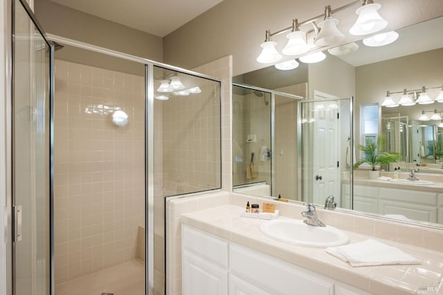 1238 Darling St, Napa, CA 94558 - bathroom with a stall shower, vanity, and a chandelier