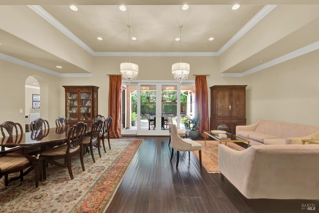 2986 Pebble Beach Cir, Fairfield, CA 94534 - living room featuring dark wood-type flooring, arched walkways, french doors, a chandelier, and recessed lighting