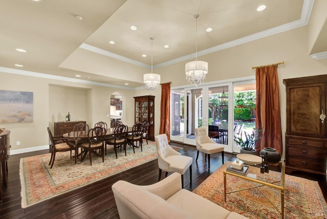 2986 Pebble Beach Cir, Fairfield, CA 94534 - dining room featuring dark wood-type flooring, recessed lighting, arched walkways, baseboards, and a chandelier