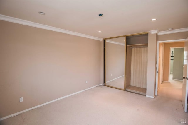 1205 Rosebriar Way, San Jose, CA 95131 - unfurnished bedroom featuring crown molding, light carpet, a closet, and recessed lighting