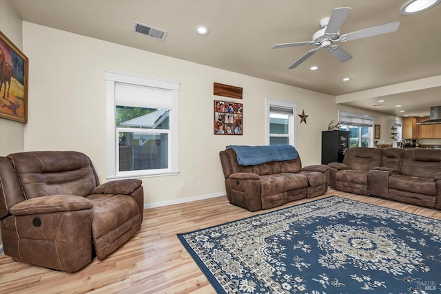 211 Mulberry St, Cloverdale, CA 95425 - living area featuring wood finished floors, a ceiling fan, baseboards, and recessed lighting