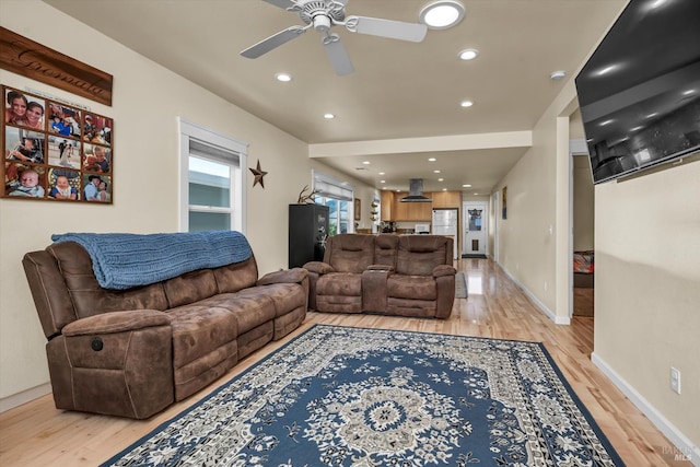 211 Mulberry St, Cloverdale, CA 95425 - living area featuring light wood-style flooring, a ceiling fan, baseboards, and recessed lighting
