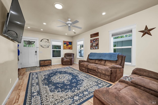 211 Mulberry St, Cloverdale, CA 95425 - living room featuring plenty of natural light, wood finished floors, recessed lighting, ceiling fan, and baseboards