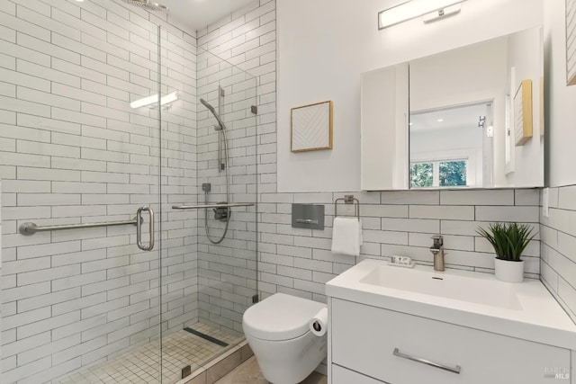 1572 Vista St, Oakland, CA 94602 - full bathroom with vanity, a stall shower, and tile walls