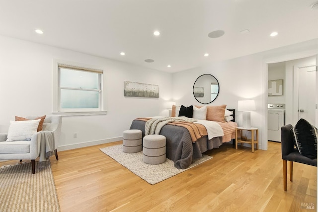 1572 Vista St, Oakland, CA 94602 - bedroom with washer / clothes dryer, light wood-type flooring, and recessed lighting