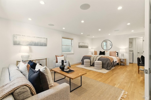 1572 Vista St, Oakland, CA 94602 - bedroom featuring recessed lighting, light wood-type flooring, and washer / clothes dryer