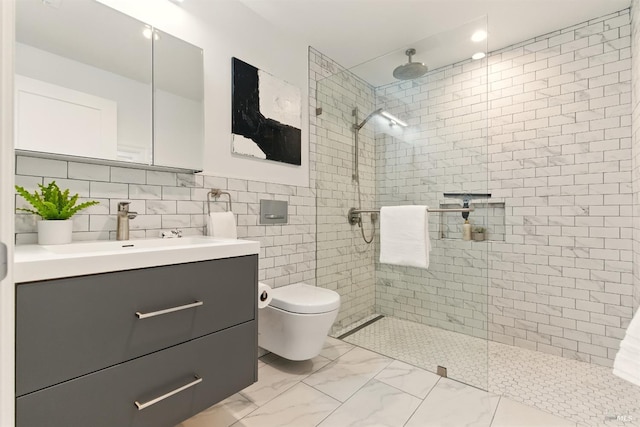 1572 Vista St, Oakland, CA 94602 - full bath featuring vanity, walk in shower, marble finish floors, and tile walls