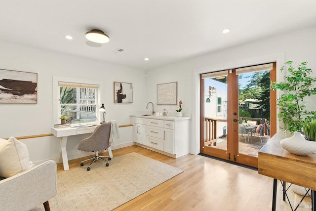 1572 Vista St, Oakland, CA 94602 - office area with french doors, light wood-style flooring, and recessed lighting