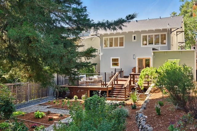 1572 Vista St, Oakland, CA 94602 - back of house featuring a garden, stucco siding, and a deck