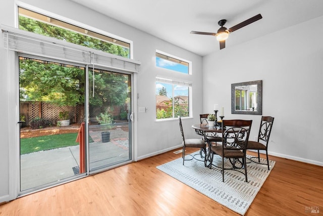 2832 Parkview Ter, Fairfield, CA 94534 - dining room with wood finished floors, ceiling fan, and baseboards