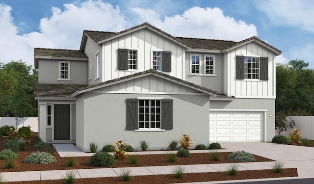 124 Silver Feather Ct, Roseville, CA 95747 - view of front of property featuring board and batten siding, an attached garage, driveway, and stucco siding