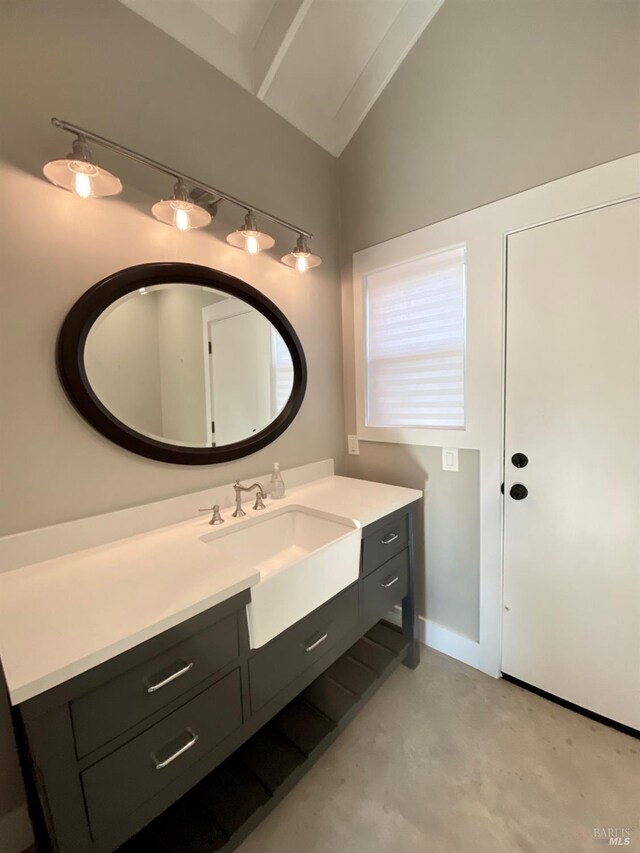 1610 Myrtle St, Calistoga, CA 94515 - bathroom featuring lofted ceiling and vanity