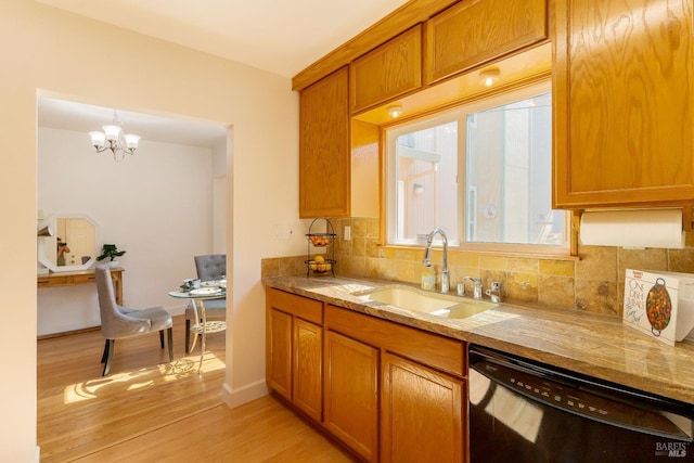 7 Fairview Ave, Vallejo, CA 94590 - kitchen featuring dishwasher, a sink, light wood-type flooring, tasteful backsplash, and brown cabinets