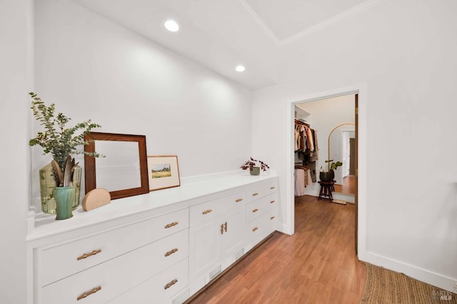 9 Spring Meadows Rd, Mccloud, CA 96507 - hallway with ornamental molding, light wood finished floors, recessed lighting, and baseboards