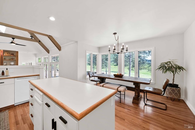 9 Spring Meadows Rd, Mccloud, CA 96507 - kitchen featuring dishwasher, light wood finished floors, a center island, a chandelier, and light countertops