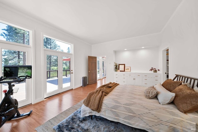 9 Spring Meadows Rd, Mccloud, CA 96507 - bedroom with ornamental molding, access to exterior, and wood finished floors