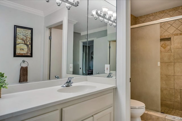 848 Acorn Way, Napa, CA 94558 - bathroom with a stall shower, toilet, vanity, and crown molding