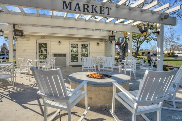 848 Acorn Way, Napa, CA 94558 - view of patio featuring a fire pit, french doors, and a pergola