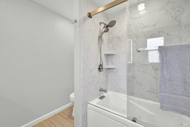 201 Pamela Ct, Vallejo, CA 94589 - bathroom with a combined bath / shower with jetted tub, toilet, wood finished floors, and baseboards