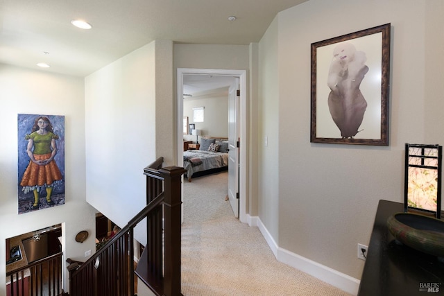 1617 Pear Tree Ln, Napa, CA 94558 - hall with an upstairs landing, carpet, baseboards, and recessed lighting