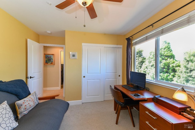 1617 Pear Tree Ln, Napa, CA 94558 - office area featuring light carpet, ceiling fan, and baseboards