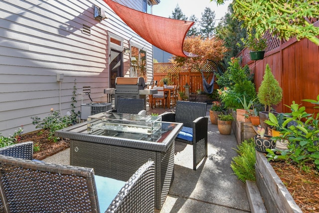 1617 Pear Tree Ln, Napa, CA 94558 - fenced backyard featuring outdoor dining area, central air condition unit, a patio area, and area for grilling