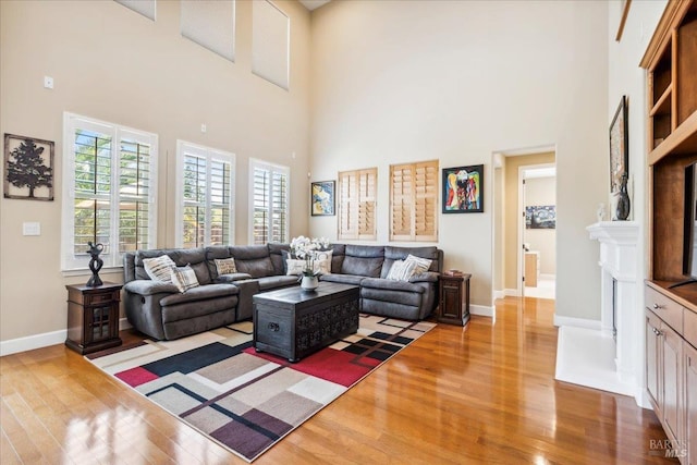 428 Lloyd Ct, Benicia, CA 94510 - living room featuring wood finished floors, a high ceiling, and baseboards