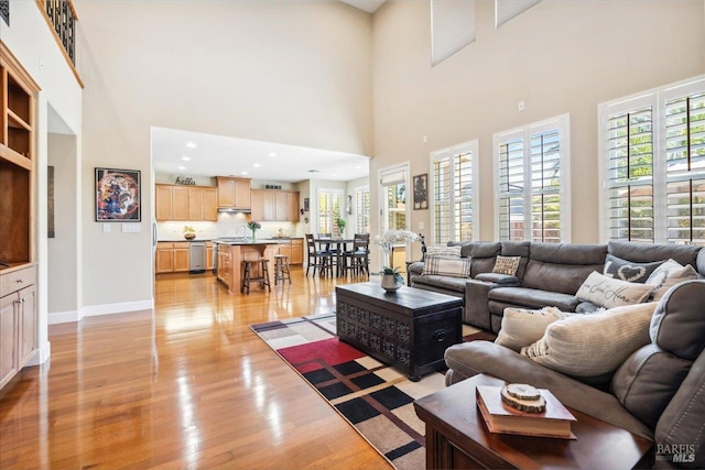 428 Lloyd Ct, Benicia, CA 94510 - living area featuring light wood-style floors, a high ceiling, and baseboards