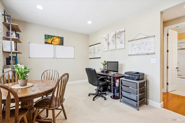 428 Lloyd Ct, Benicia, CA 94510 - home office with light carpet, recessed lighting, and baseboards