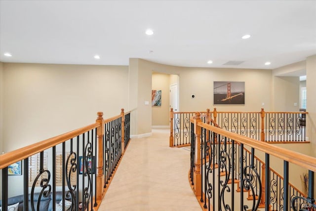 428 Lloyd Ct, Benicia, CA 94510 - hall featuring recessed lighting, an upstairs landing, light carpet, and baseboards