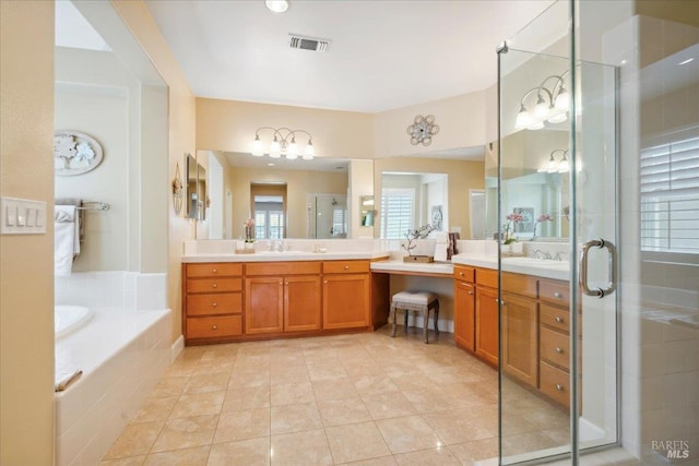 428 Lloyd Ct, Benicia, CA 94510 - full bath with vanity, a stall shower, a bath, and tile patterned flooring