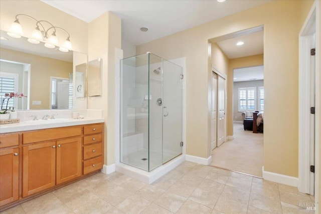 428 Lloyd Ct, Benicia, CA 94510 - bathroom with vanity, a shower stall, and baseboards