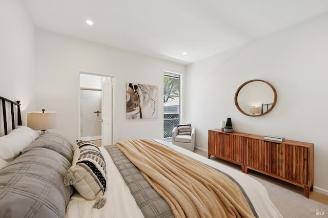 100 Lucky Dr Unit 109, Corte Madera, CA 94925 - carpeted bedroom featuring baseboards, recessed lighting, and connected bathroom