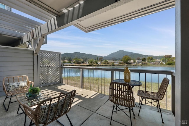 100 Lucky Dr Unit 109, Corte Madera, CA 94925 - balcony with a water and mountain view and a pergola