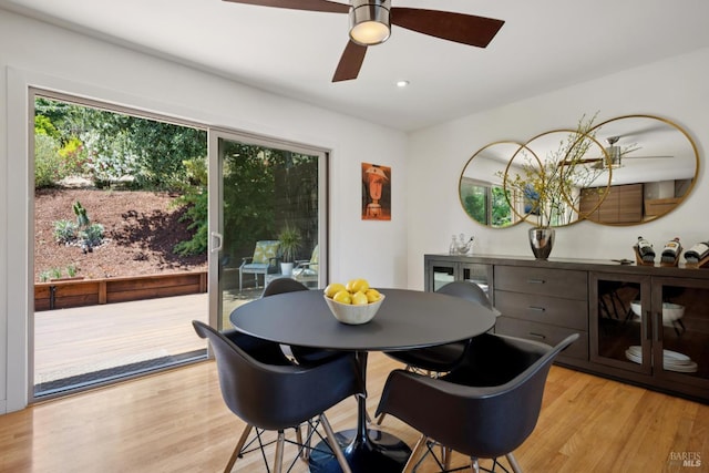 594 Tanbark Ter, San Rafael, CA 94903 - dining room with a ceiling fan, wood finished floors, and recessed lighting