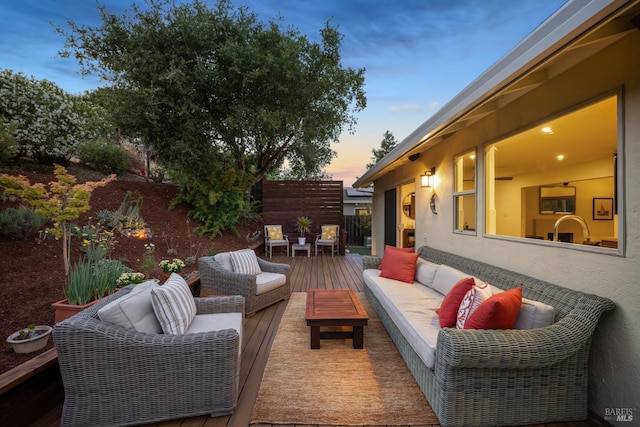594 Tanbark Ter, San Rafael, CA 94903 - deck at dusk featuring an outdoor hangout area